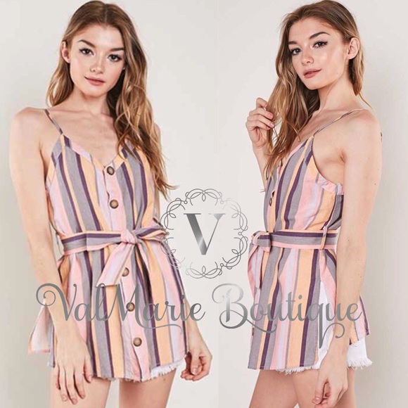 ValMarie Tops - Multi striped linen button down cami tank